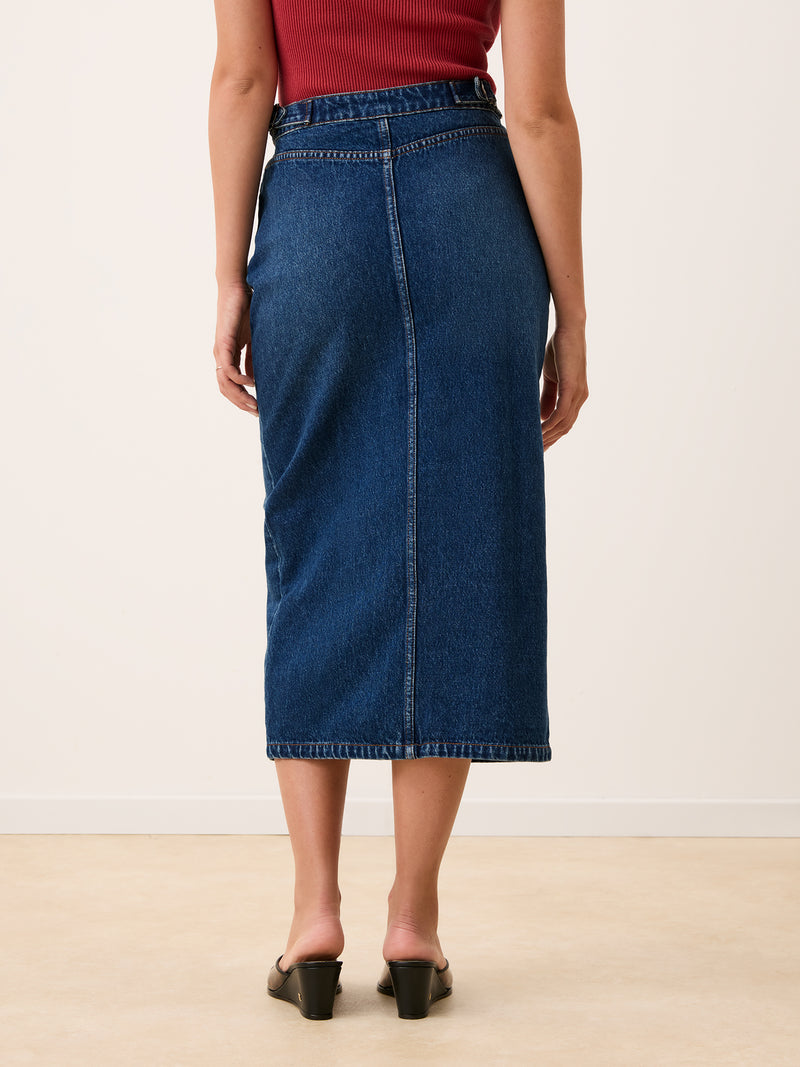 JORDIE indigo denim long skirt, side view by Rouje