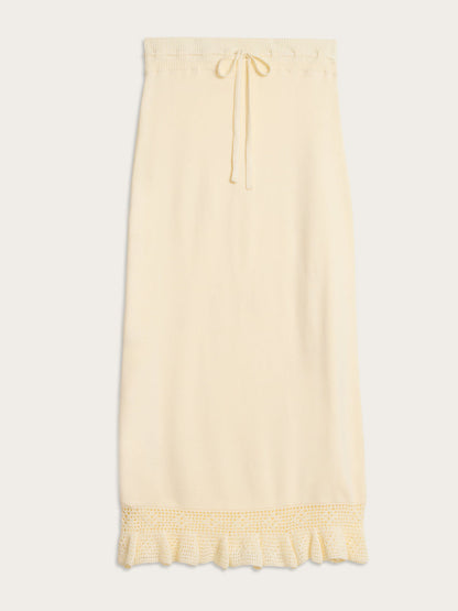 Lester ecru maxi knit and crochet skirt, flat packshot