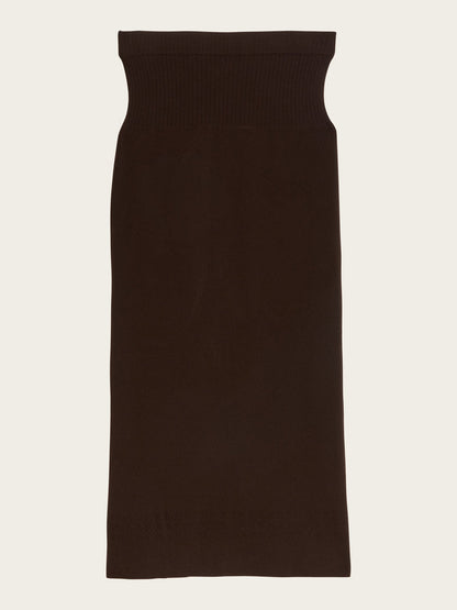 MEREK brown ribbed knit midi tube skirt, flat packshot by Rouje