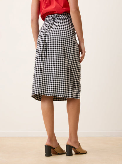 SHERYL black gingham straight buttoned midi skirt, detail of buttons by Rouje
