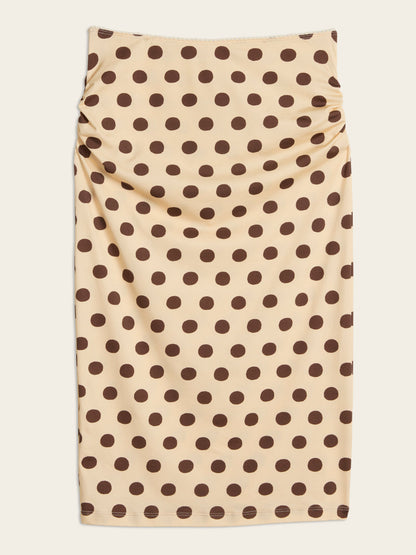 SUZANNA cream Dottie print stretch cotton midi tube skirt, flat packshot by Rouje