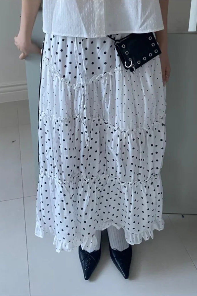 Kawaii Retro Polka Dot Ruffle Trim Mini Skirt