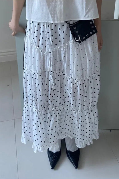 Kawaii Retro Polka Dot Ruffle Trim Mini Skirt