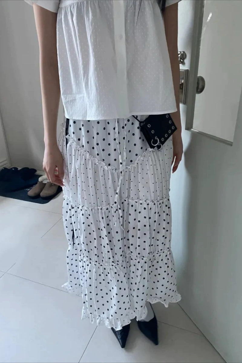Kawaii Retro Polka Dot Ruffle Trim Mini Skirt