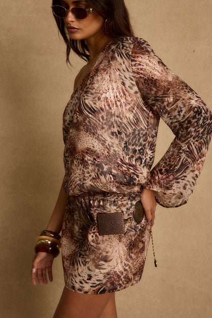 Kiki Animal Mini Dress paired with complementary accessories for a polished look.
