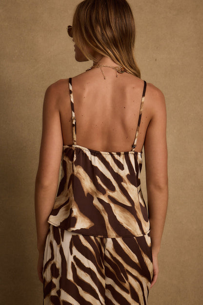 Kiki Mocha Zebra Tank styled in a complete look from an alternate angle.