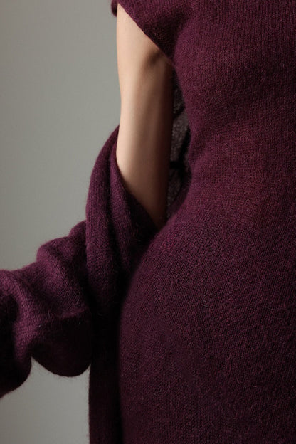 Knit Cardigan Sleeveless Dress Two Piece Set