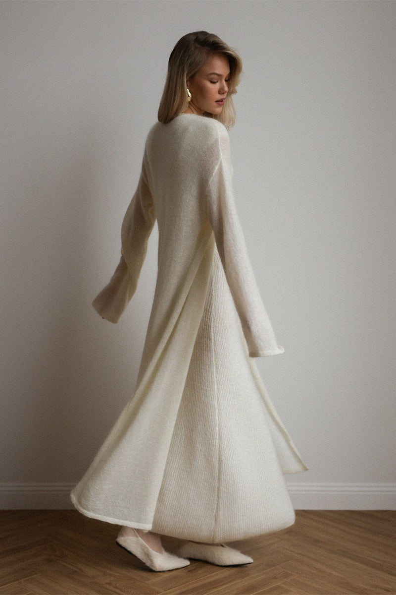 Knit Cardigan Sleeveless Dress Two Piece Set