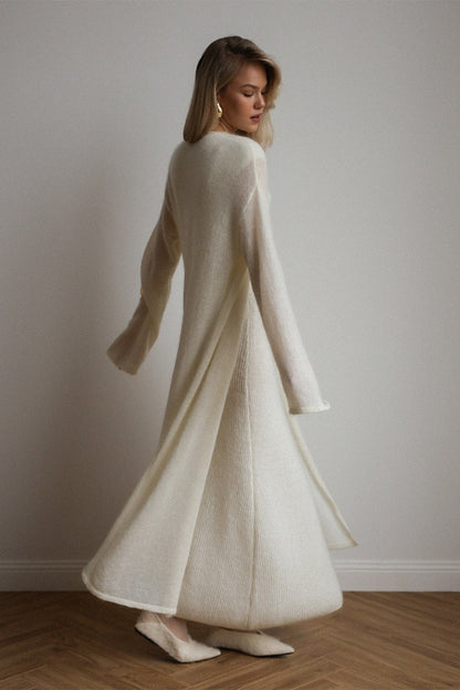 Knit Cardigan Sleeveless Dress Two Piece Set