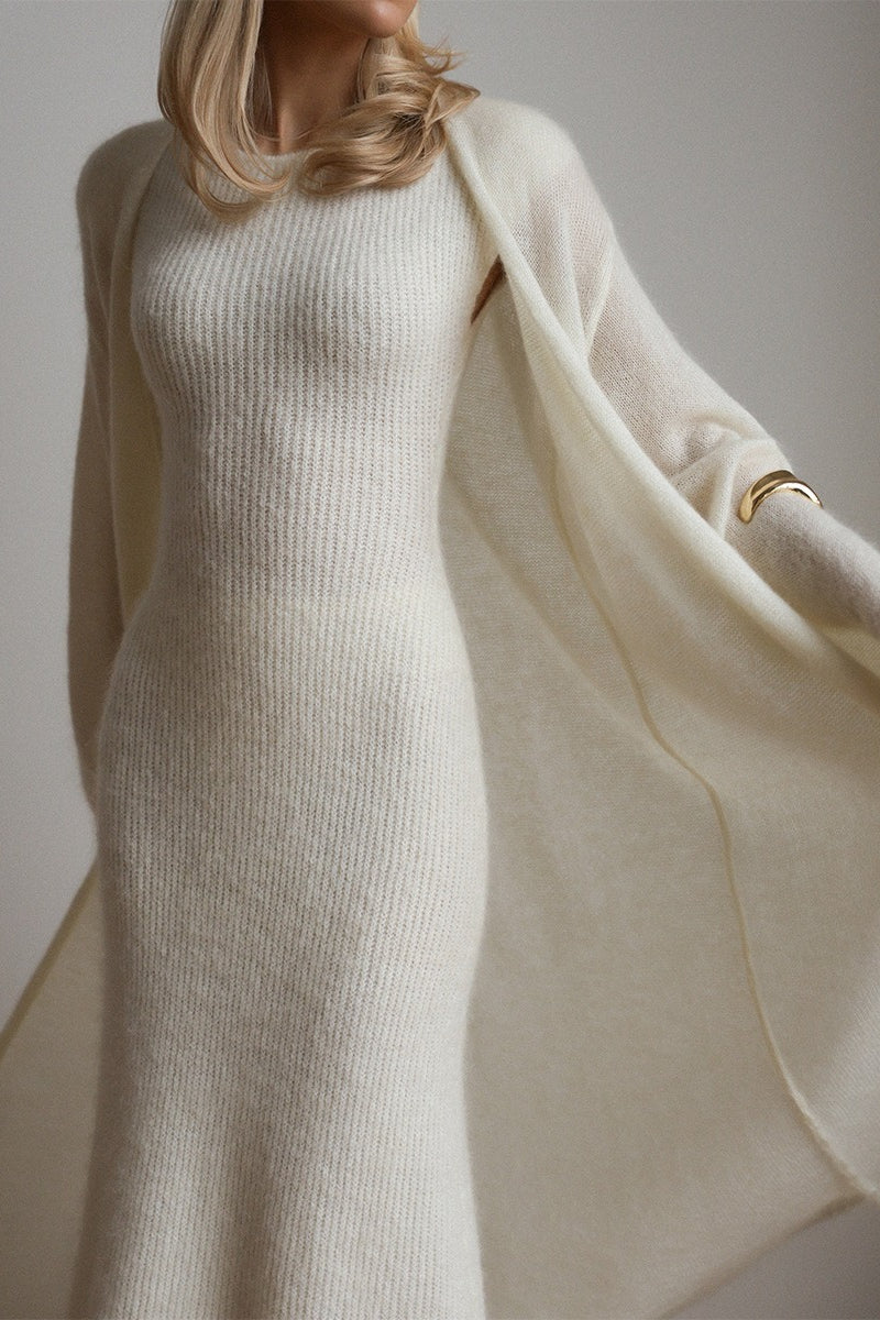 Knit Cardigan Sleeveless Dress Two Piece Set