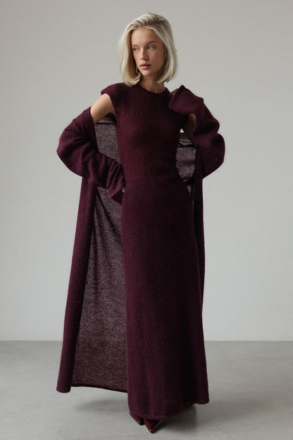 Knit Cardigan Sleeveless Dress Two Piece Set