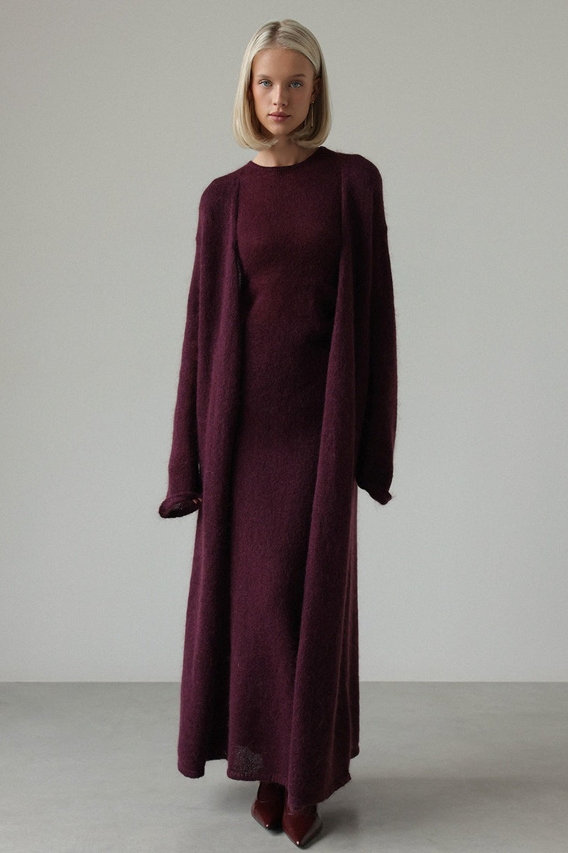 Knit Cardigan Sleeveless Dress Two Piece Set