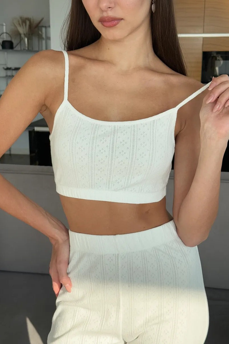 Knitted Cotton Jacquard Cropped Long Sleeve Three Piece Set