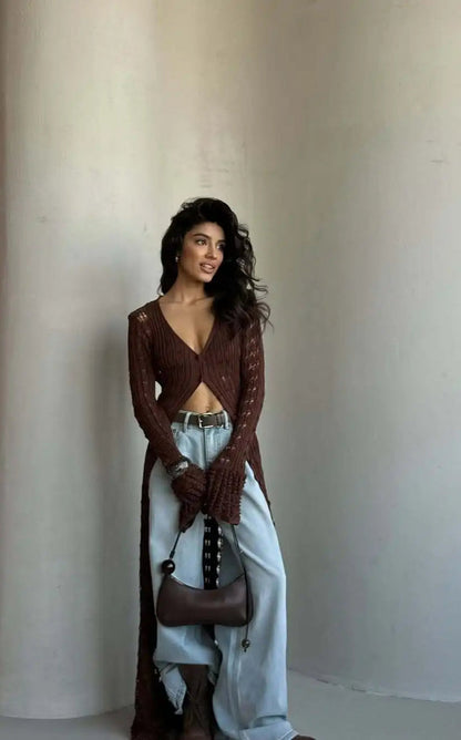 Knitted Flare Long Sleeve Beach Cardigan