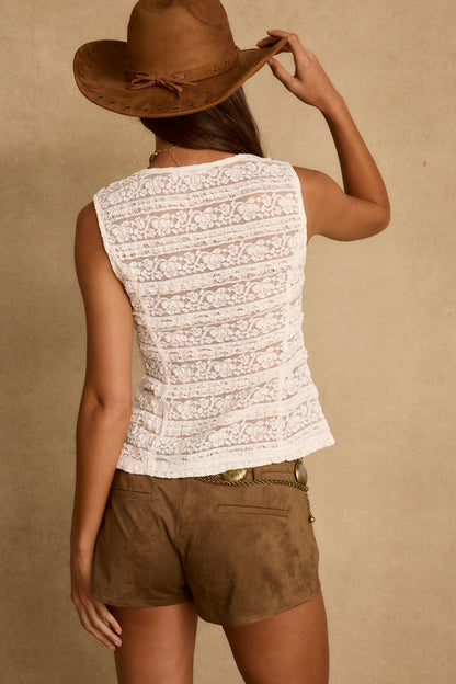 Close-up of the Kristina White Lace Top showcasing the lace texture and craftsmanship.