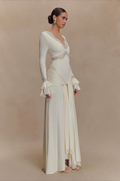 Lace Bodycon Flare Sleeve Maxi Dress