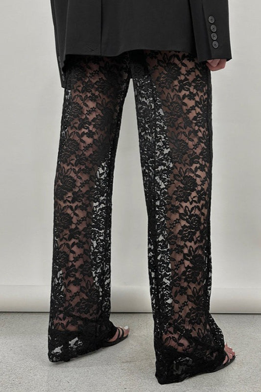 Lace Cutout Paneled High-Rise Straight Pants