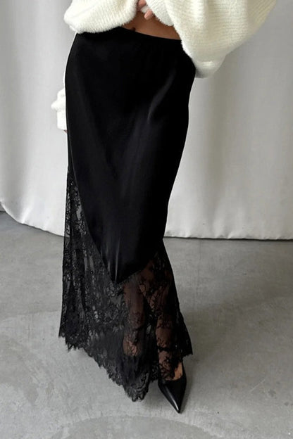 Lace Patchwork Sheer Bodycon Skirt