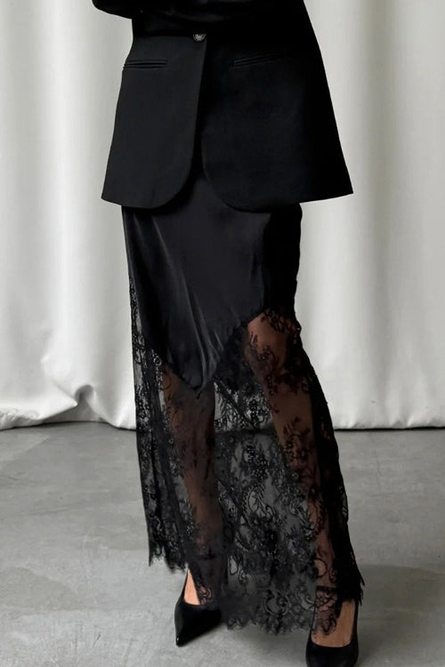 Lace Patchwork Sheer Bodycon Skirt