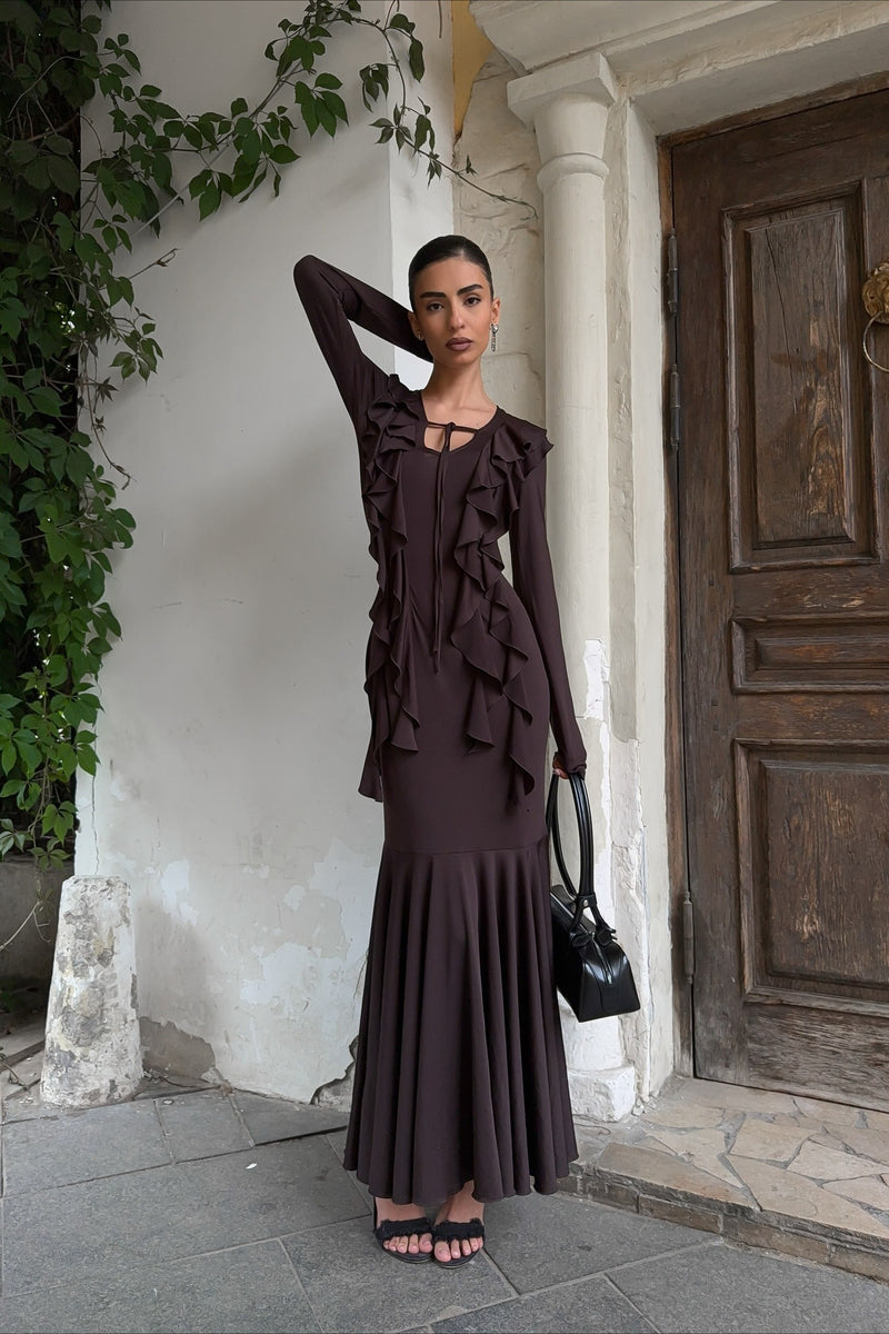Layered Ruffled V-neck Maxi Boho Dress