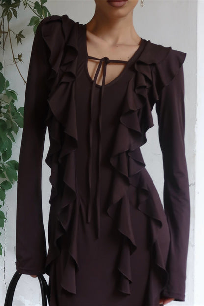 Layered Ruffled V-neck Maxi Boho Dress