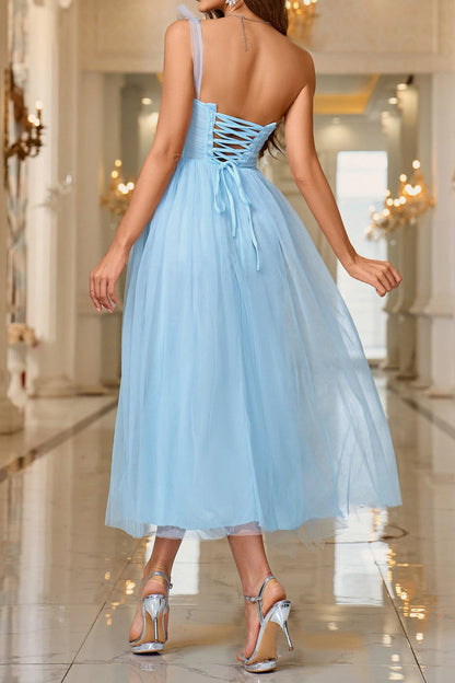Layered Sheer Panel Sleeveless Cocktail Dress