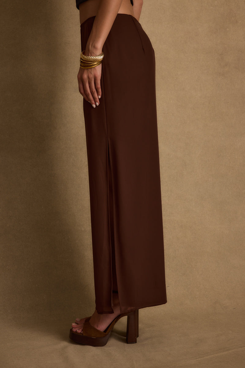 Layla Mocha Maxi Skirt paired with complementary accessories for a polished look.