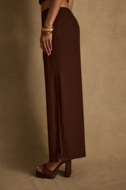 Layla Mocha Maxi Skirt paired with complementary accessories for a polished look.
