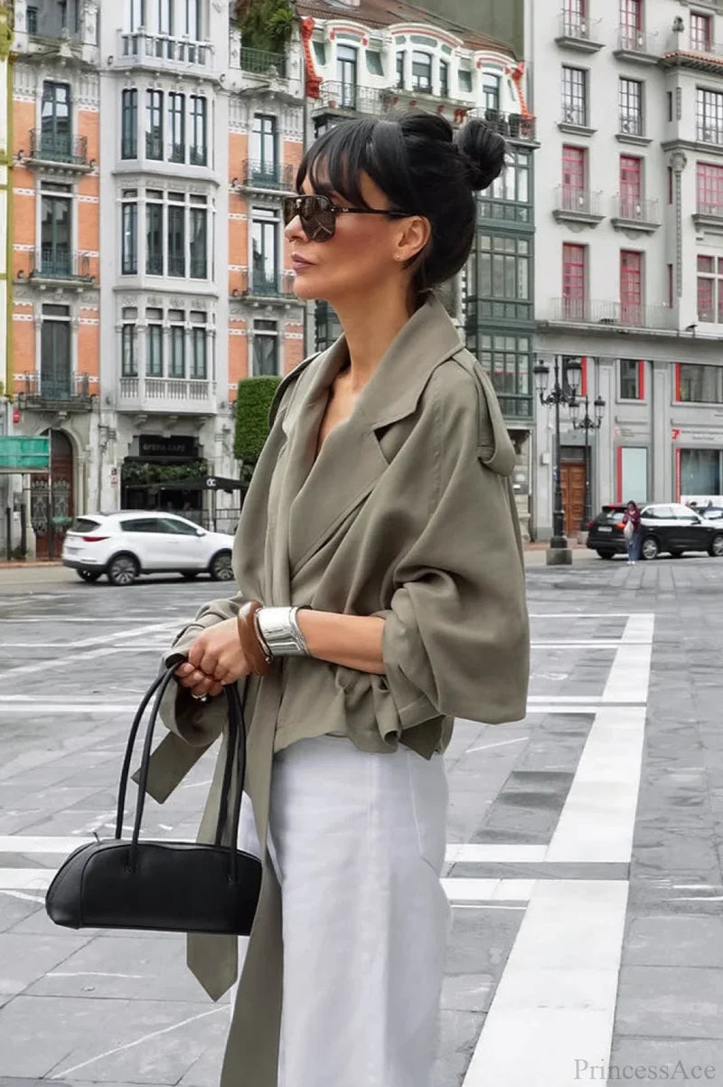 Lazy Casual Chic Wide Collar Tie Waist Trench Coat