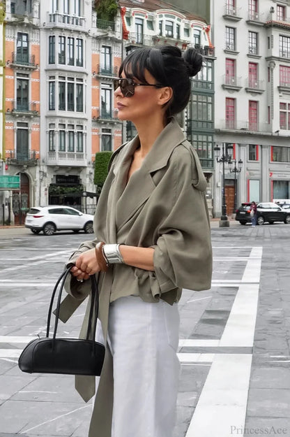 Lazy Casual Chic Wide Collar Tie Waist Trench Coat