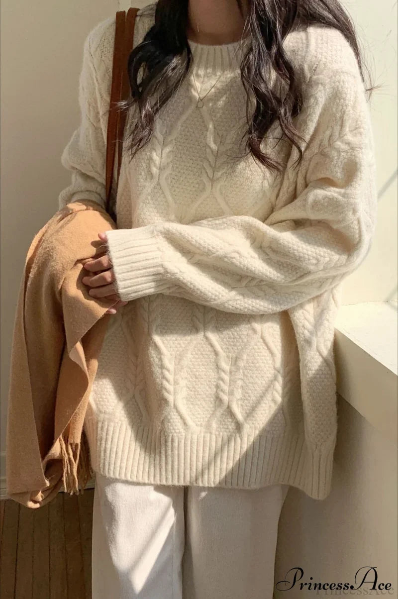 Lazy Style Candy-Colored Cable-Knit Sweater