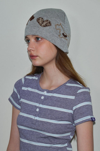 Leopard Heart Dog Pattern Wool Blend Knitted Hat