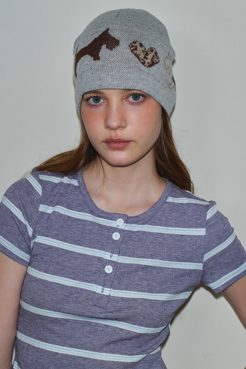 Leopard Heart Dog Pattern Wool Blend Knitted Hat