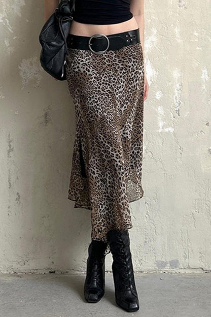 Leopard Print Double-Layer Tulle Asymmetrical Skirt