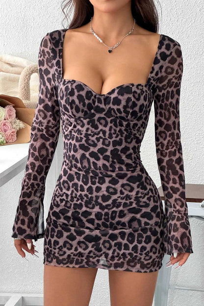 Leopard Print Sweetheart Halter Mini Dress