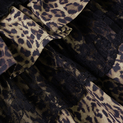 Leopard Print Tiered Lace Bow Mini Skirt