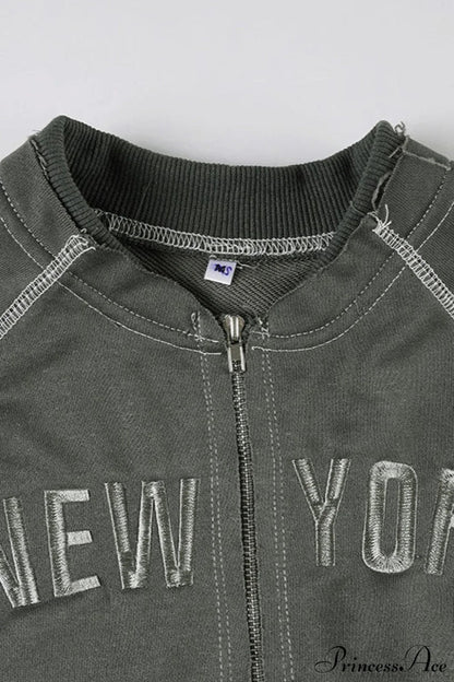 Letter Print Slim Paneled Stand Collar Hoodie