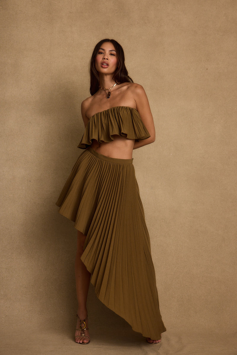 Additional view of the Lima Olive Crop Top from a different perspective.