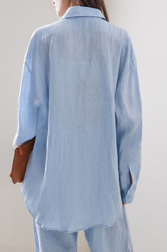 Linen Loose Long Sleeve Pants Two Piece Set