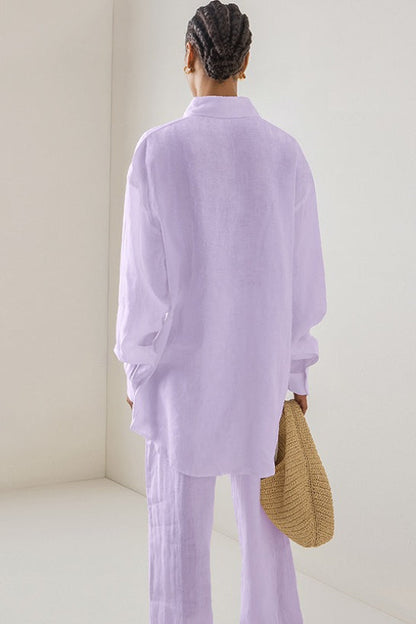 Linen Loose Long Sleeve Pants Two Piece Set