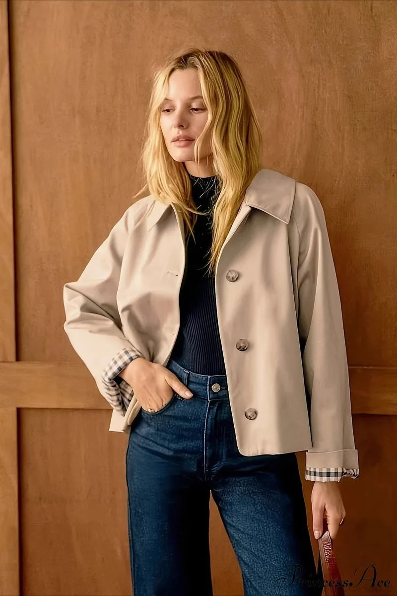 Long Sleeve Single Breasted Casual Minimalist Coat Apricot / S