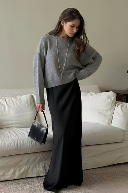 Loose Basic Knit Pullover Sweater Grey / M
