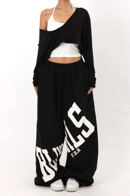 Loose Elastic Letter Printed Casual Pants