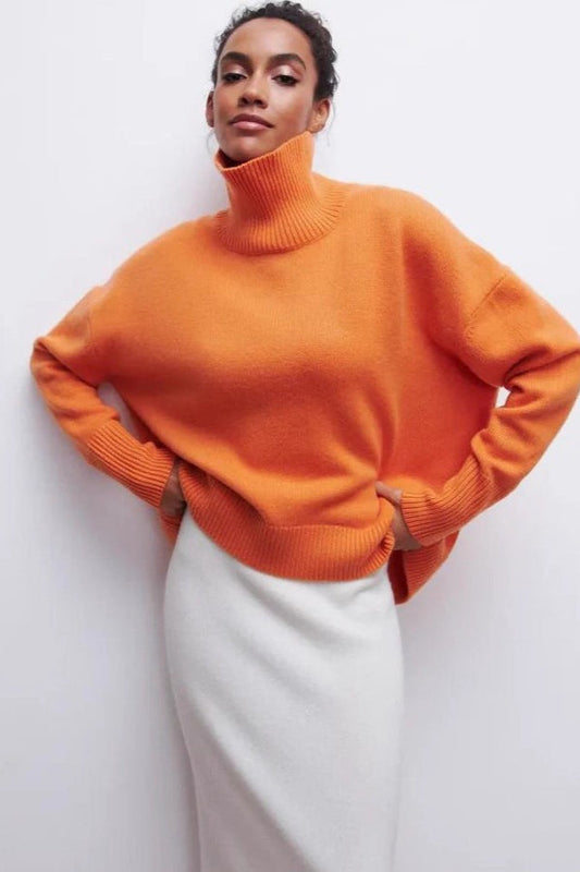 Loose Fit High Neck Sweater Orange / S