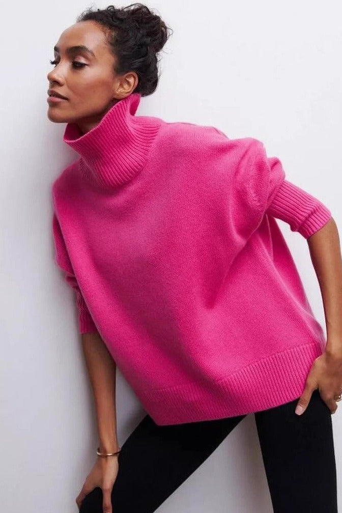 Loose Fit High Neck Sweater Pink / S