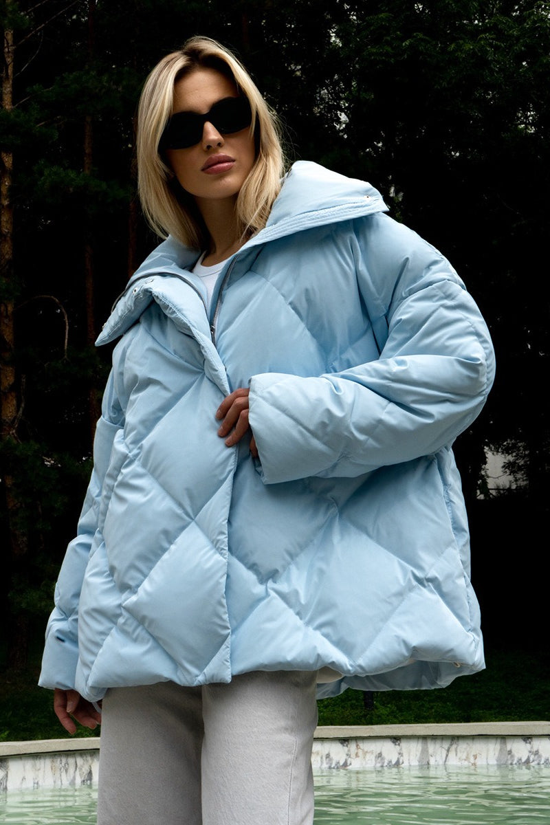 Loose Fit Quilted Cotton Jacket Blue / S