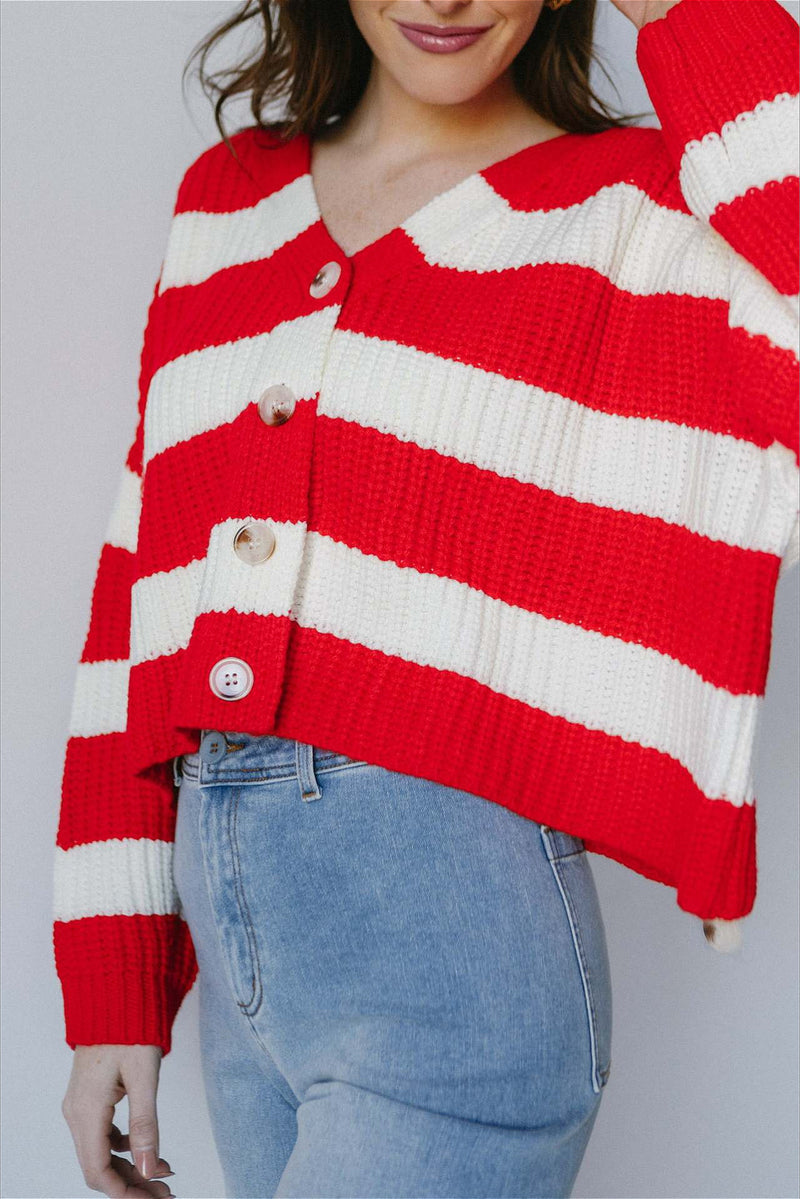 Loose Stripe V Neck Long Sleeve Knit Cardigan