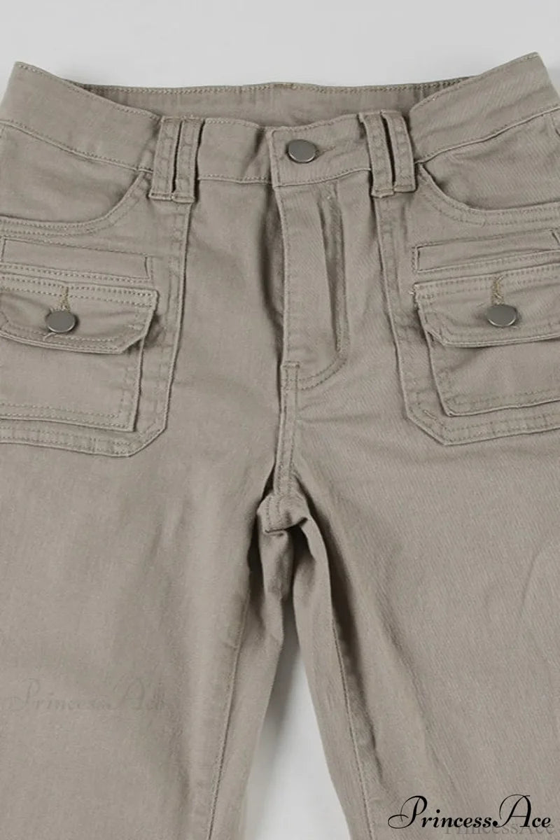 Low Waisted Slim Cargo Flared Leg Jeans