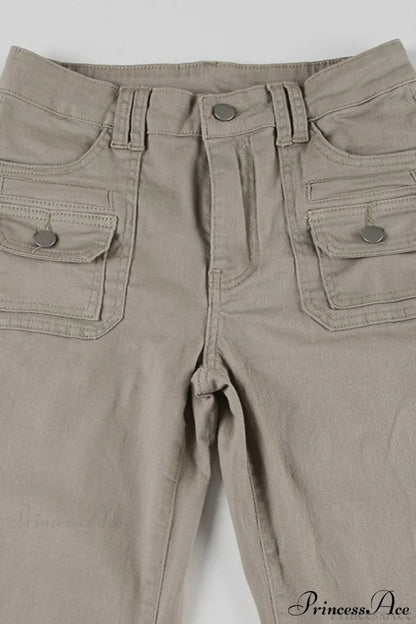 Low Waisted Slim Cargo Flared Leg Jeans
