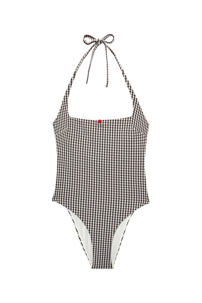 PAOLA black gingham one-piece swimsuit, flat packshot by Rouje x Etam